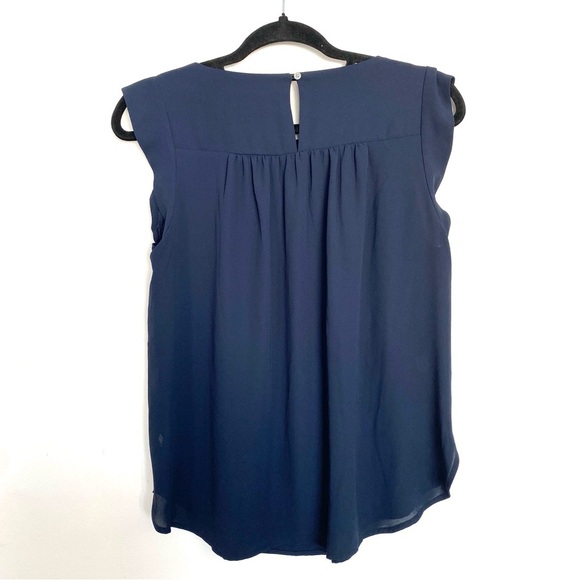 Loft Navy Blue Ruffled Sleeveless Blouse - Picture 2 of 2